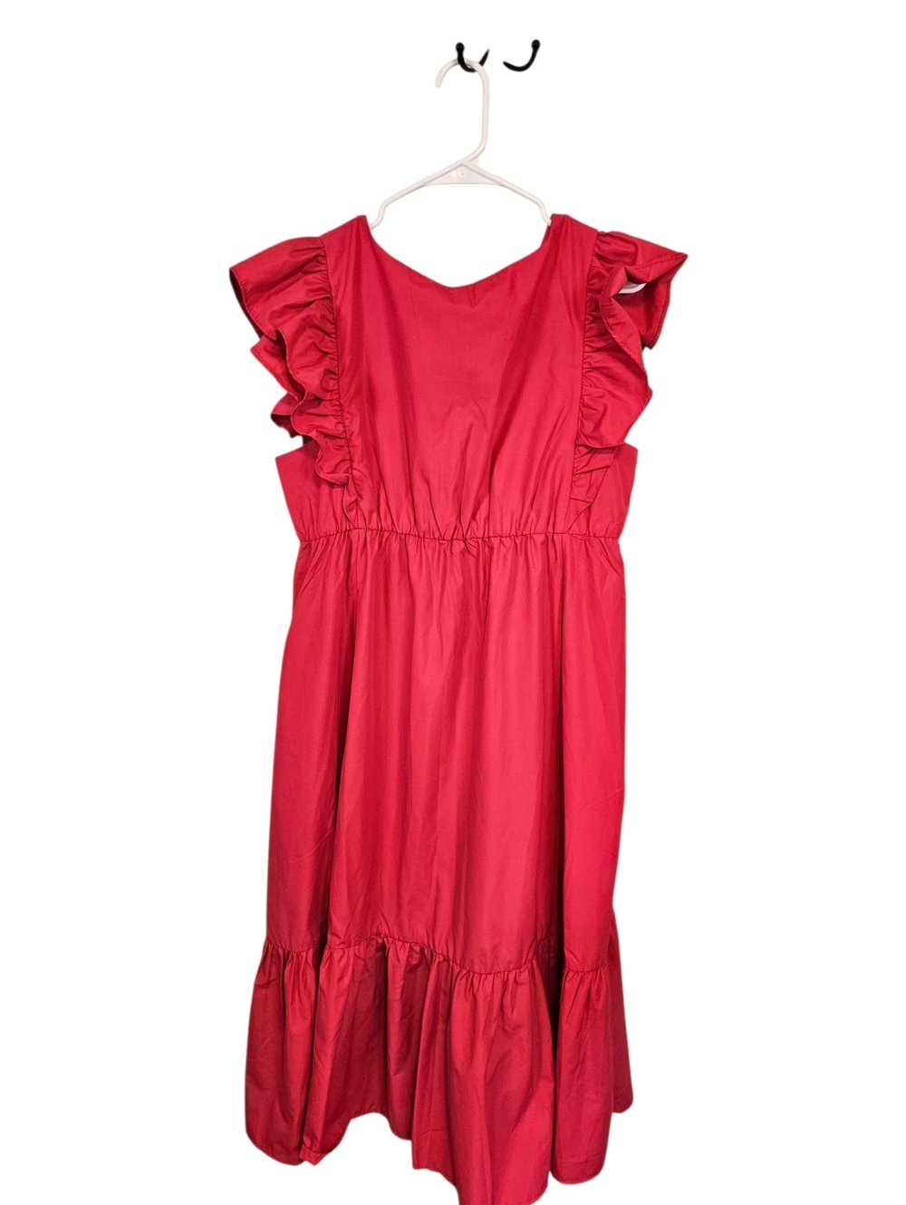 Abercrombie & Fitch Flutter Sleeve Tiered Pinky Red Midi Dress - Picture 3 of 9